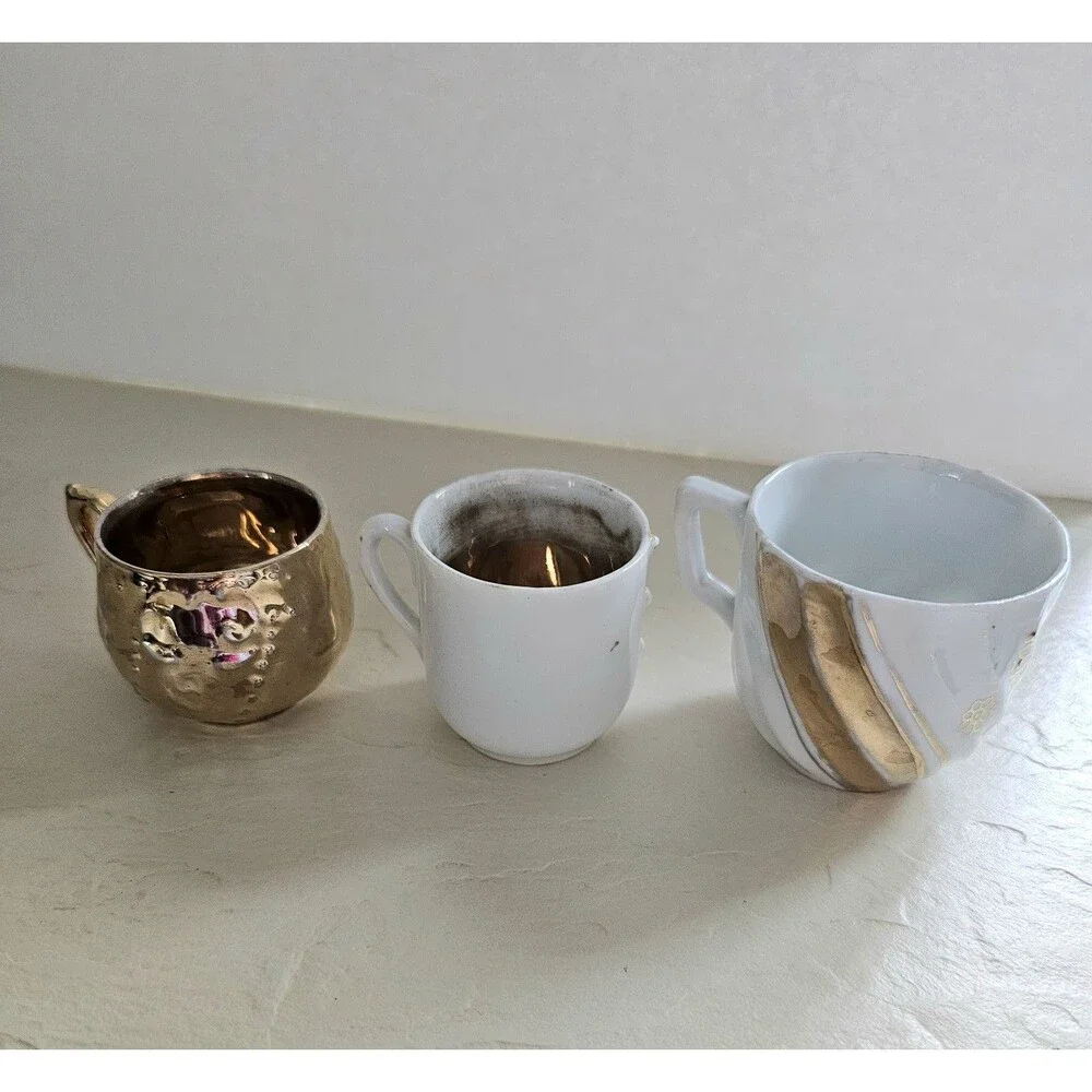 3 Miniature Tea Cups With Gold Details